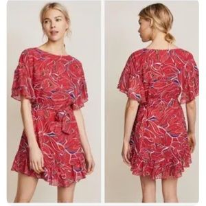 Amanda Uprichard | Fairview Red Print Flutter Sleeve Dress women’s Medium
